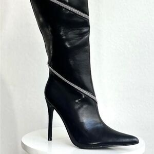 Elegant Black Heeled Boots with Silver Detailing